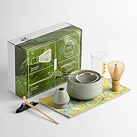 Vista 1 de Accesorio japonés para ceremonia de matcha, batidor de matcha, cuchara tradicional (chashaku), cuchara de té, soporte para batidor, 1 tazón de té, 1