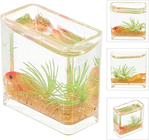 Miniatura 2 de Zerodeko Casa de muñecas para decoración del hogar, pecera cuadrada a escala 112, cuenco de pescado de cristal pequeño, pecera en miniatura, casa de