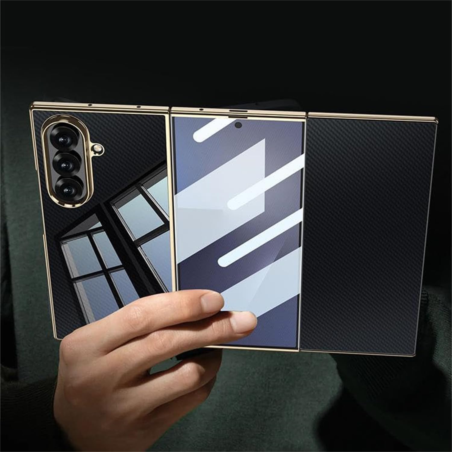 Transparent Folding Case for Samsung Galaxy Z Trifold, All-in-One Screen Protector, Electroplated Edge, Transparent Clear Back Cover (Black)