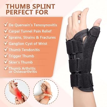 Wrist Thumb Spica Support Brace, Carpal Tunnel Splint, Night Sleep Stabilizer for De Quervain's Tenosynovitis, Tendonitis, Arthritis, Trigger Thumb, Sprain, Fits Unisex, L/XL
