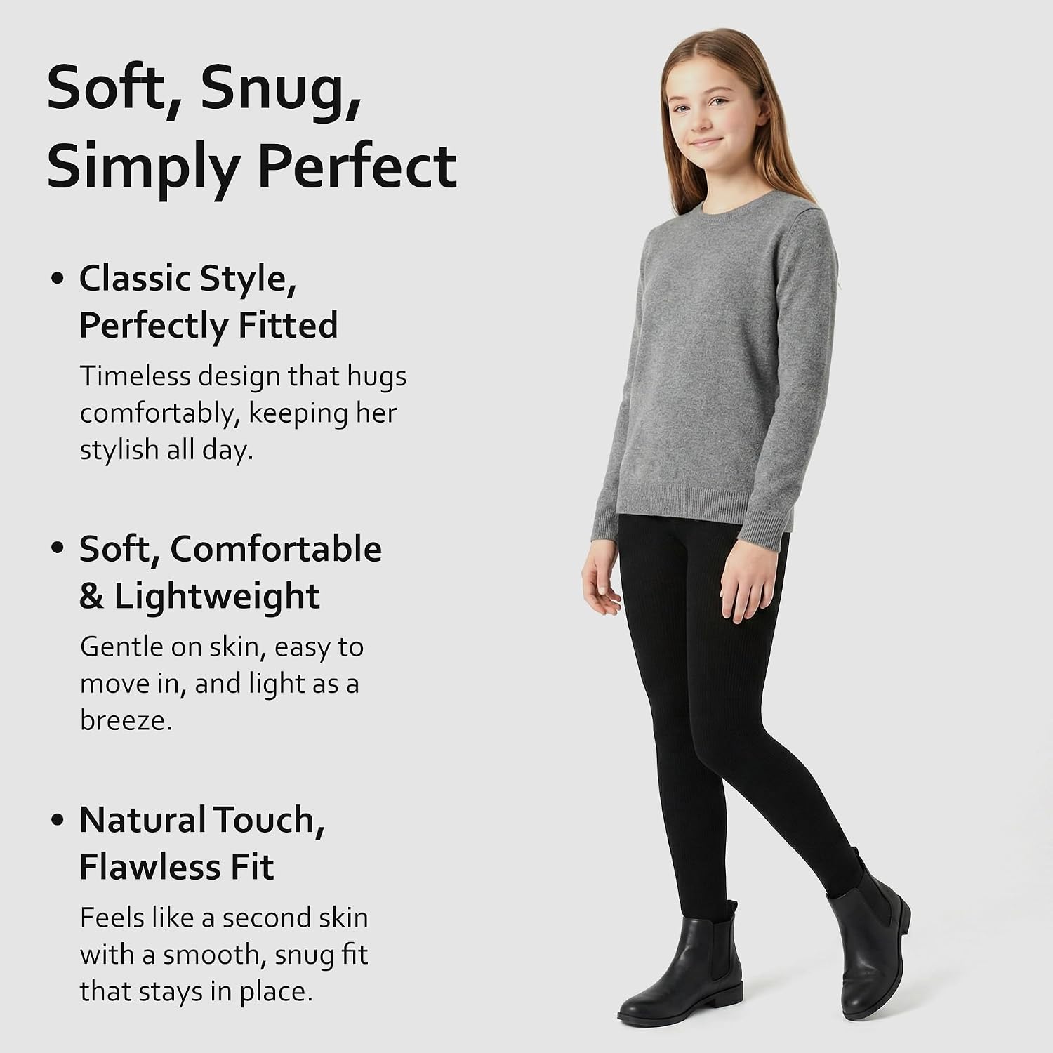 Girls Ribbed Cotton Tights, Soft and Comfortable, White (US, Numeric, 8, Regular, Regular, Black)