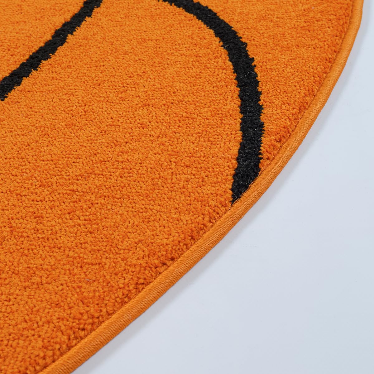 the carpet Lou Tapis doux pour enfants, tapis de jeu, poils doux et douillets, facile à entretenir, couleurs résistantes, motif de basket-ball, orange, 160 cm de diamètre