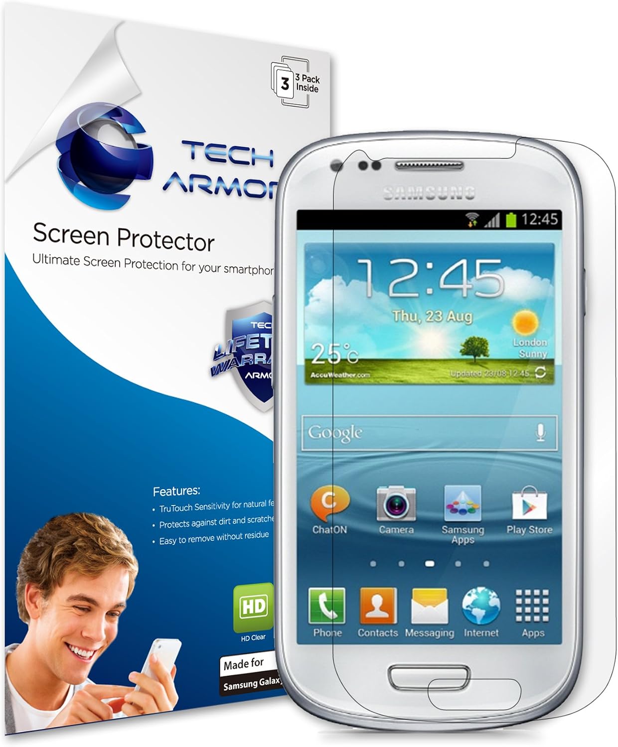 Galaxy S3 Mini Screen Protector, Tech Armor High Definition HD-Clear Samsung Galaxy S3 Mini Film Screen Protector [3-Pack]