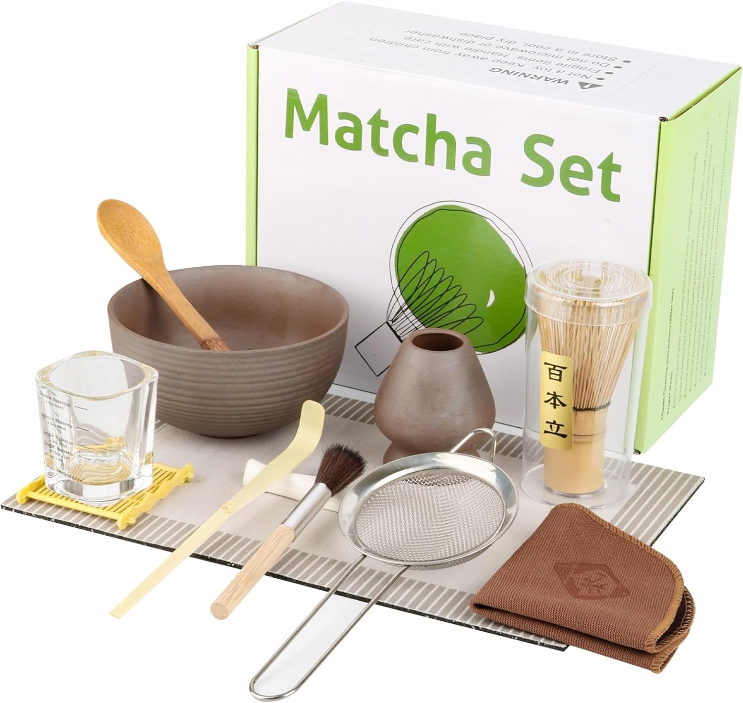 12 Pcs Matcha Whisk Set - Matcha Set Includes Ceramics Matcha Bowl and Cup, Matcha Kit for Ceremony Making Tools, Gift for Family/Friend （green）