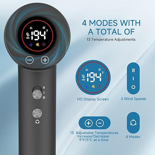 Miniatura 7 de TanSon Secador de pelo de alta velocidad de 1600 W, motor sin escobillas de 110,000 RPM, 200 millones de secador de pelo iónico negativo para secado