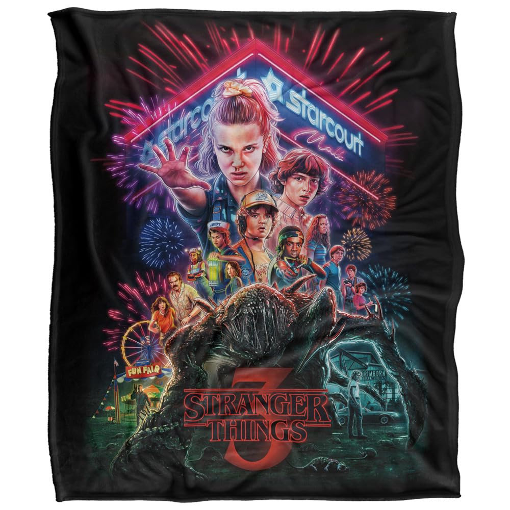 Couverture Stranger Things Saison 3 douce grand plaid canapé pour soirée série cocooning