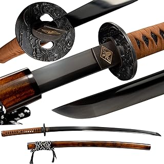 Sponsored Ad - FengYu SWORD Handmade Black Katana Sword Real Japanese Samurai Sword 9260 Spring Steel Razor Sharp Full Tang