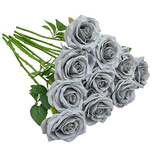 Artificial Rose 10pcs Open Flower Bouquet Faux Rose Stems for