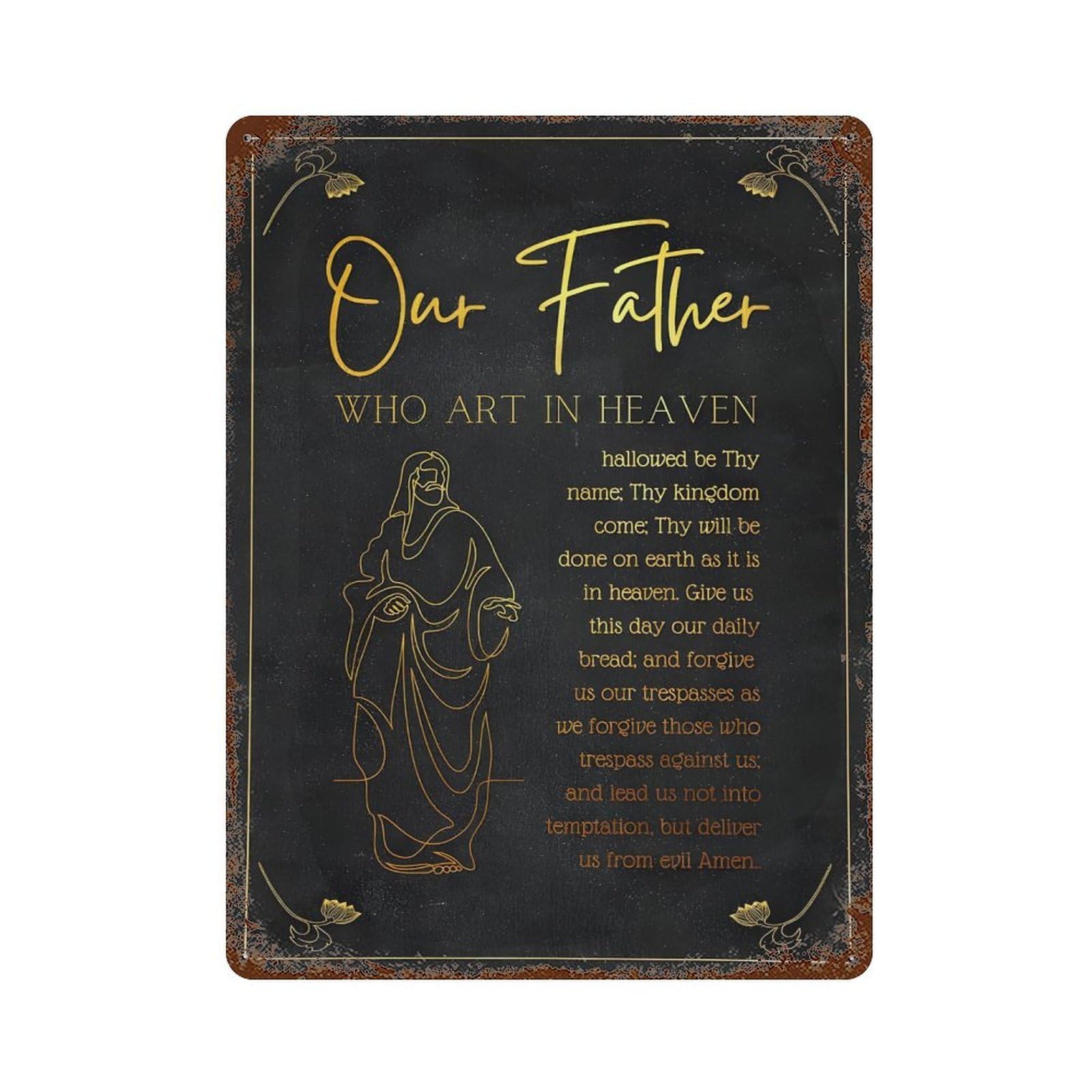 xiaoxiaoshen Bible Verse Wall Art Our Father Prayer Wall Decor Art Metal Tin Poster Modern Home Decor Art Home Bar Shop Decorations Vintage Sign 40x30cm