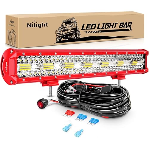 Nilight LED Light Bar 20Inch Triple Row Spot Flood Combo Lights with Wiring Harness Kit for Fog Light Driving Light Work Light on Off-Road Truck SUV ATV UTV, 2 Years Warranty