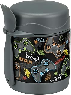 Howeemo 10oz Kids Soup Thermos - Leakproof Stainless Steel Insulated Food Jar with Spoon, Keeps Hot 6Hrs for School Lunch (Black Game Console)