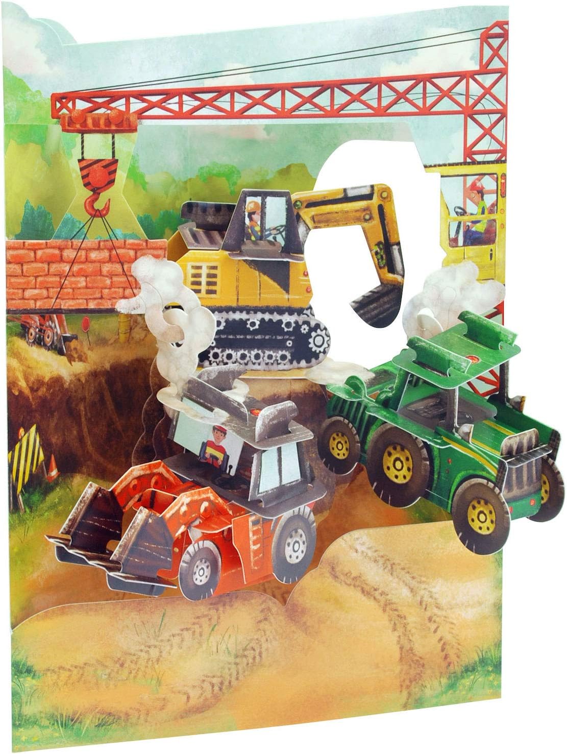 SANTORO Swing Card, 3D Pop Up Greeting Card - Tractors & Diggers - Gifts for Him, Children, Boyfriend, Construction Lovers