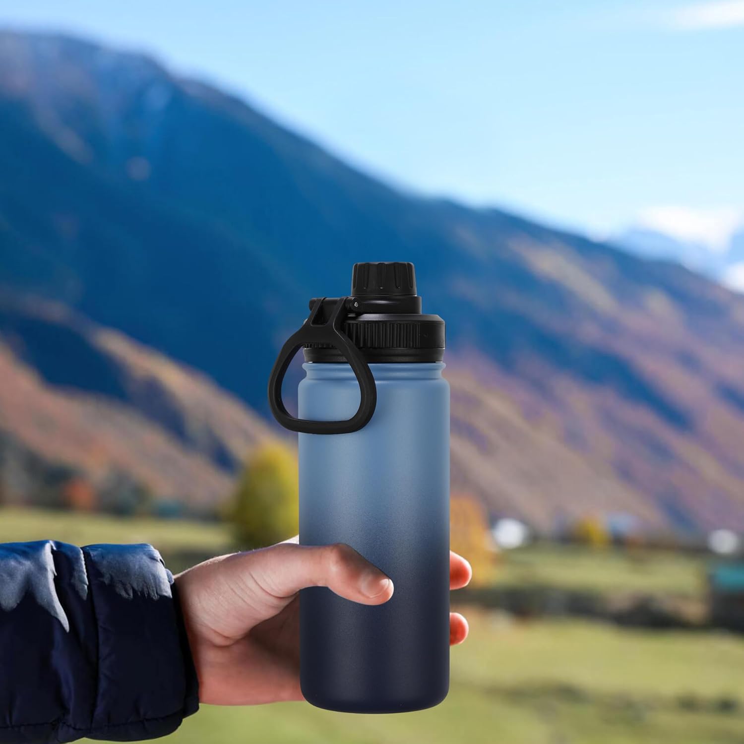 DOMICARE 16 oz Kids Water Bottle for School Stainless Steel Double Wall Vacuum Insulated Water Bottle with Straw lids & Spout Lid, Leakproof BPA Free (Blue/Navy,1) - Image 6