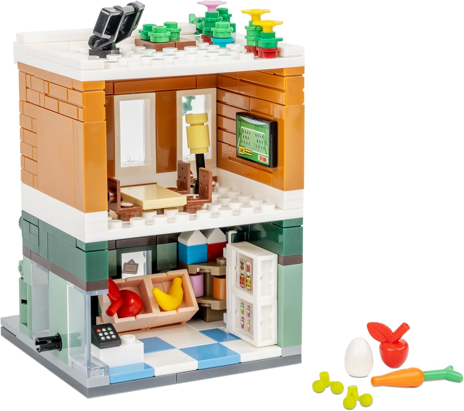 Brick Loot Mini City Grocery Store Supermarket – 253-Piece Lego-Compatible Modular Mini Bricks Set, City Building Blocks Kit for Kids & Adults, Display & Creative DIY Gift