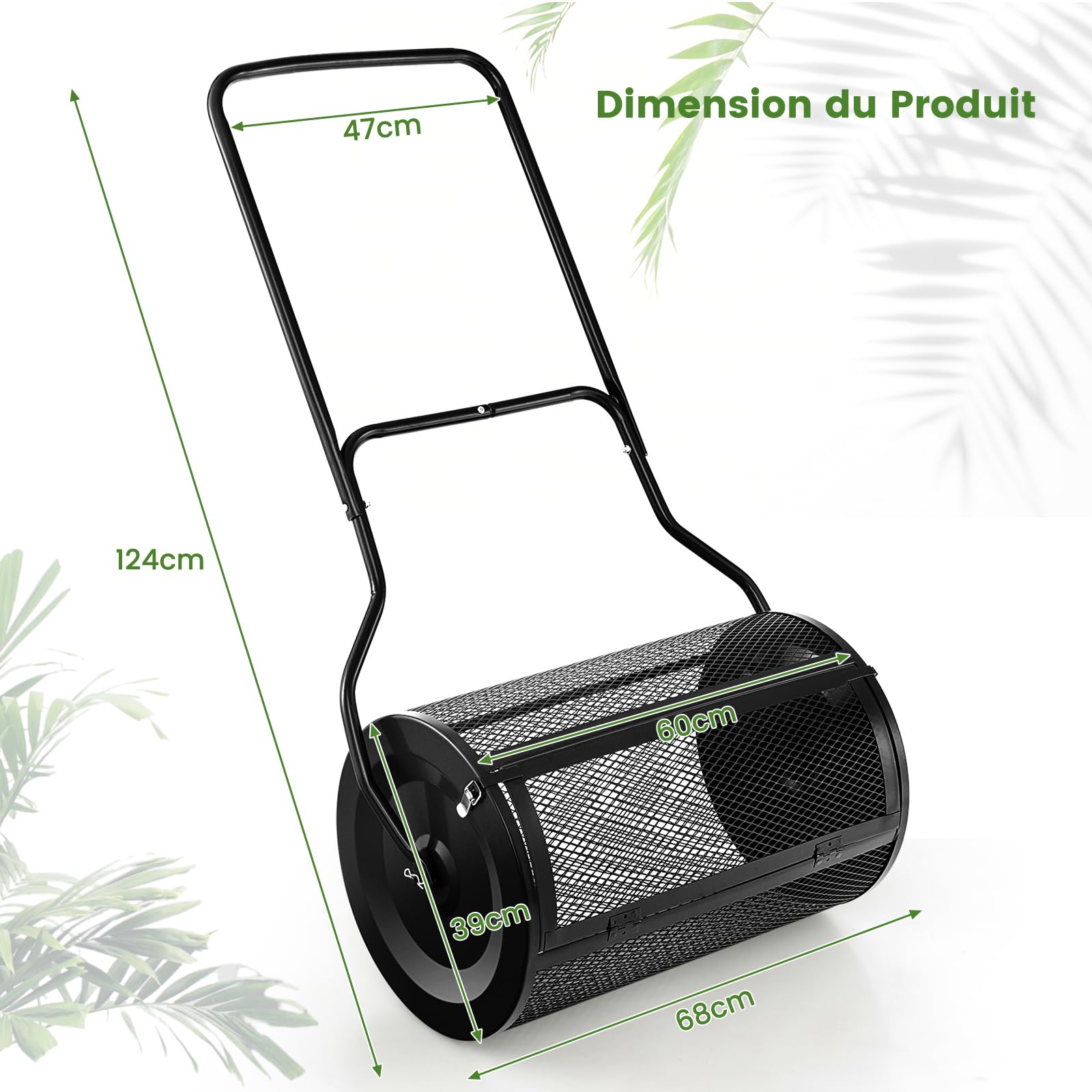 GOPLUS Epandeur de Compost de 60cm avec Rouleau en Maille Métallique, Noir