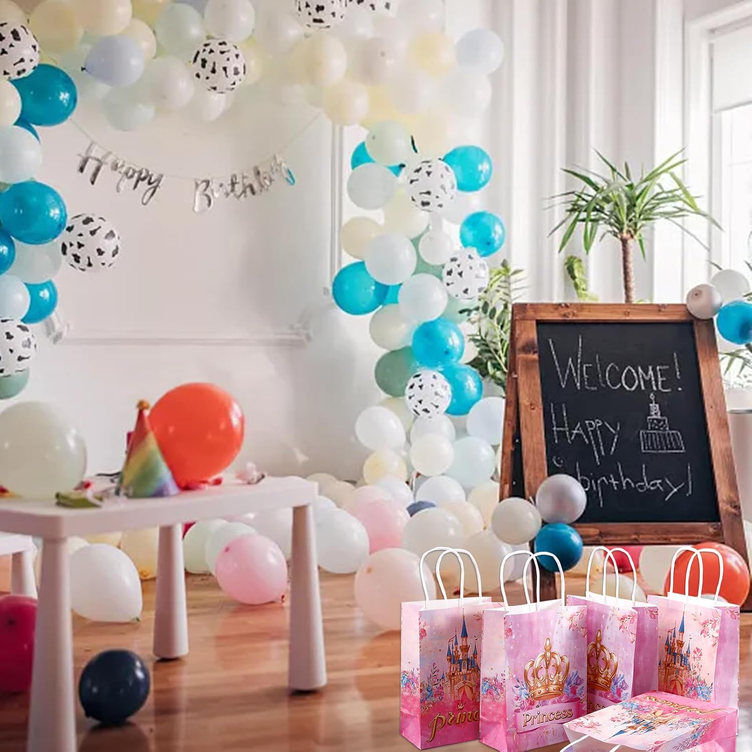 Loccmat 16 Pcs Princess Party Favor Bags,Princess Gift Bags with Handles,Castle Candy Goodie Bag,Paper Treat Bag for Birthday Party Favors Supplies (Crown and Castle) - Image 7