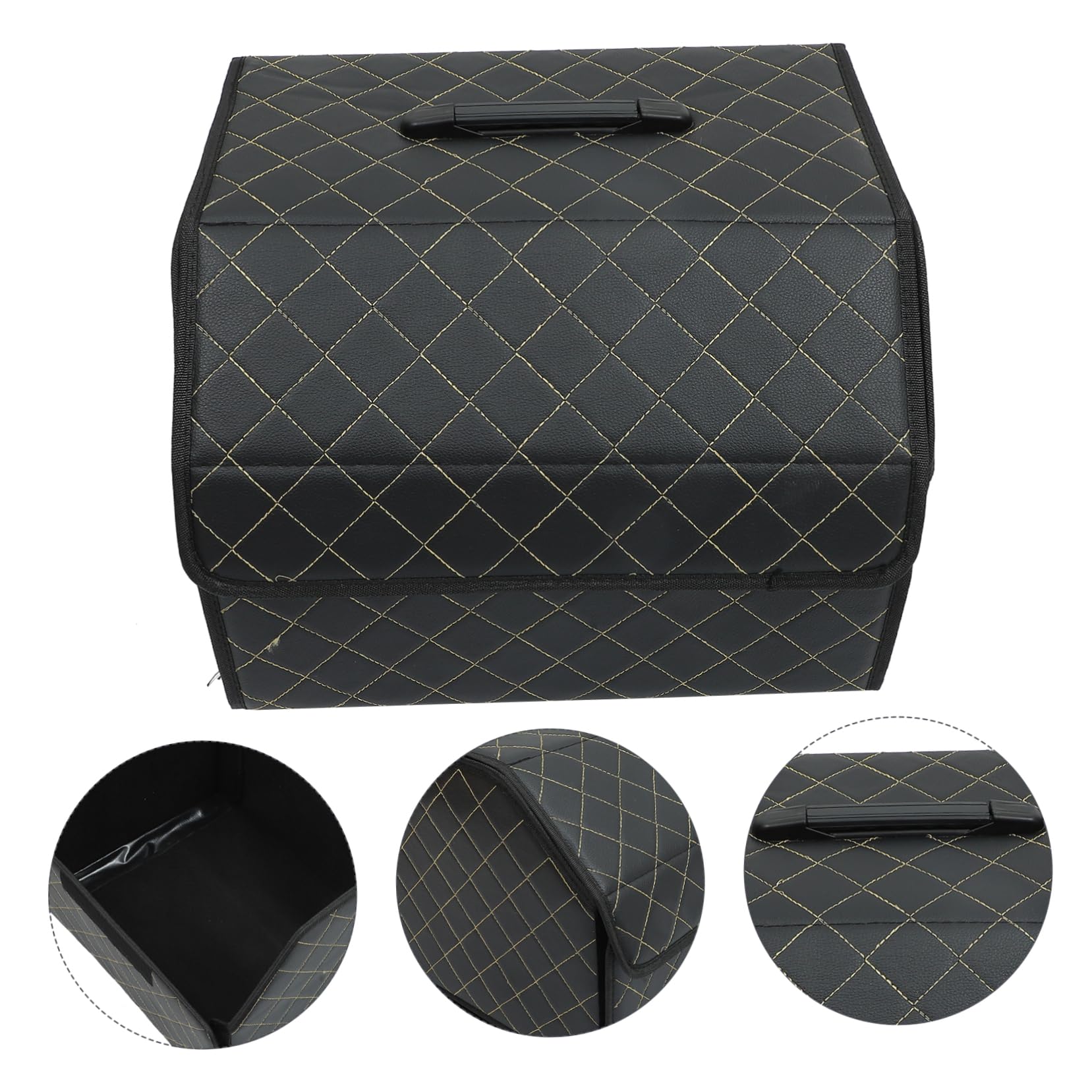 Alipis Organizzatore e Facile da Pulire in Pelle Nera per Bagagliaio Auto Scatola Porta Oggetti Multiuso Pieghevole, Elegante per Auto