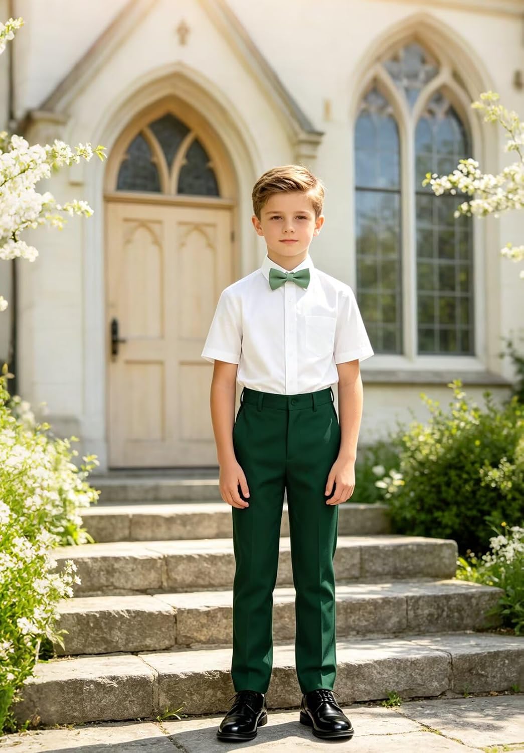 DHTS Boys Dress Pants Slim Fit Uniform Pants for Toddler Teens Trousers