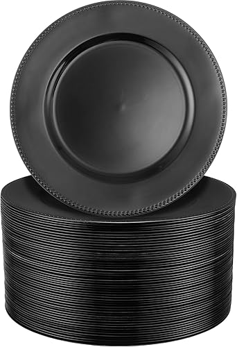 Dandat Paquete de 50 platos redondos de plástico de 13 pulgadas con borde de cuentas, platos de servicio reutilizables para decoración de mesa de