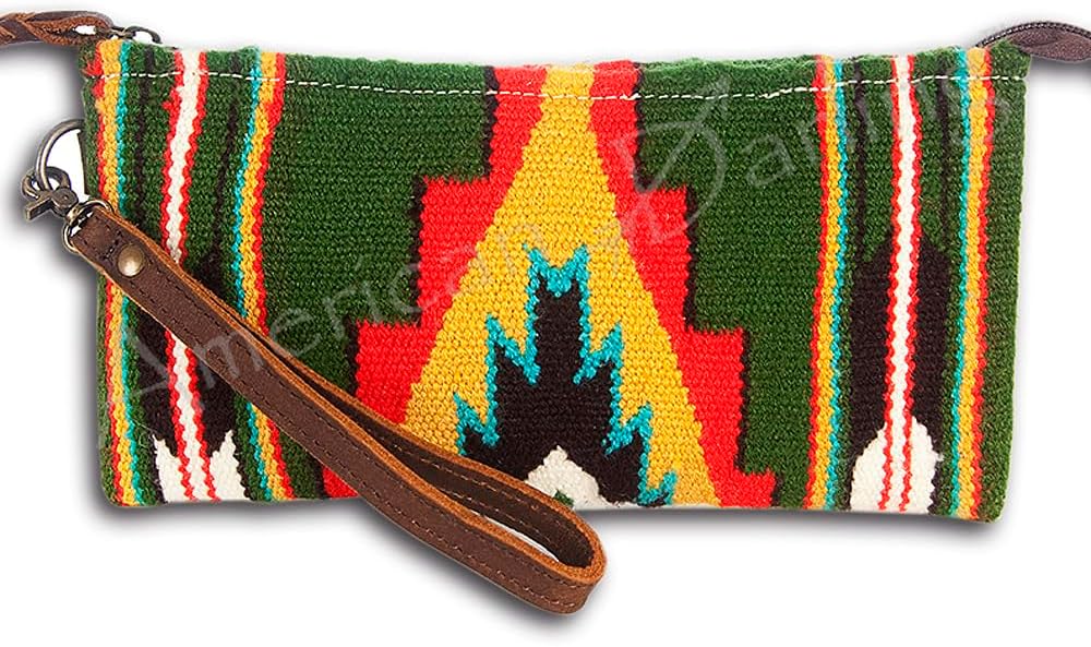 American Darling Women's Wristlet Bag Western Saddle Blanket Genuine Leather Handbag and Ladies Purse