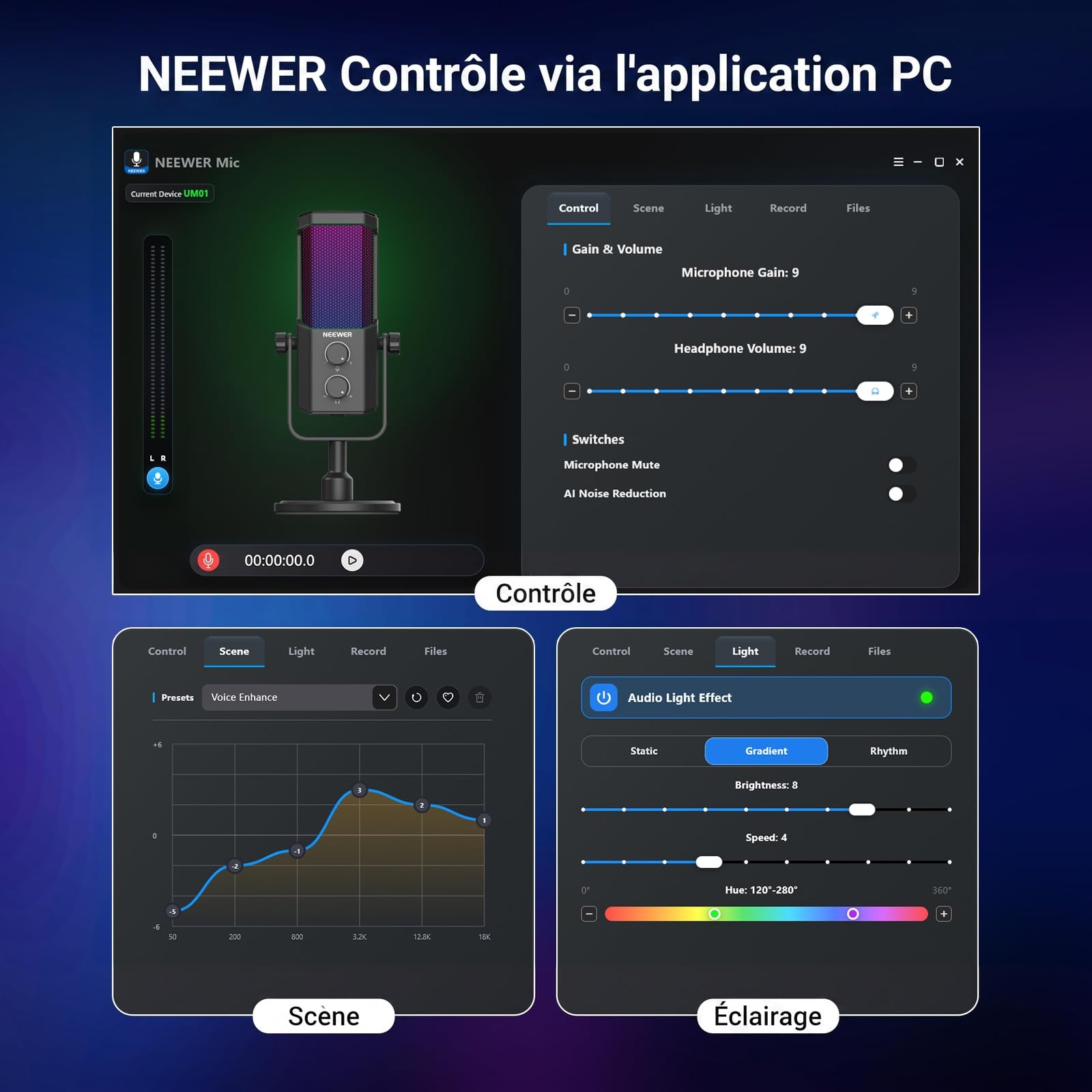 NEEWER UM01 Microphone USB Podcast IA,Plug&Play Cardioïde RGB