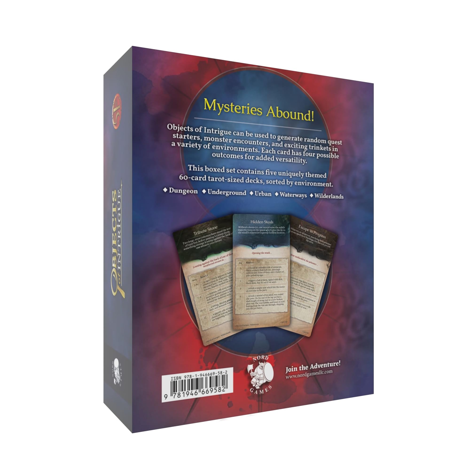 Nord Games: Objects of Intrigue - Boxed Set - 5e RPG Storytelling Cards, 300 Tarot-Größe Karten für verschiedene Umgebungen, Rollenspiel, 5e D&D