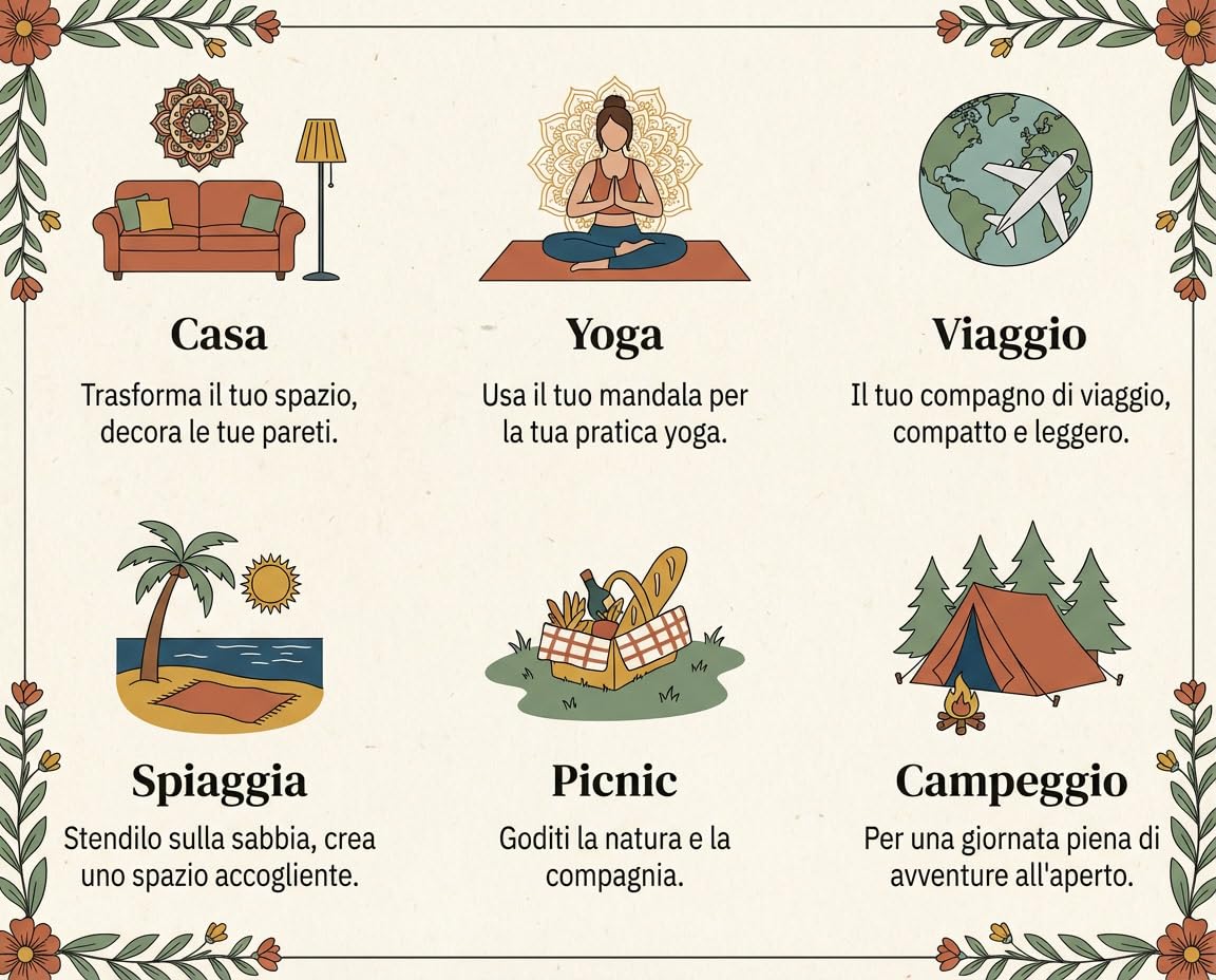EASY HOME, Arazzo Multiuso, Telo Mare Grande Per Spiaggia, Antisabbia, 210x230 cm, Ideale per Picnic, Yoga o Campeggio, Con Pratici Ganci agli Angoli Per Fissaggio, In Cotone (Fiori 1)