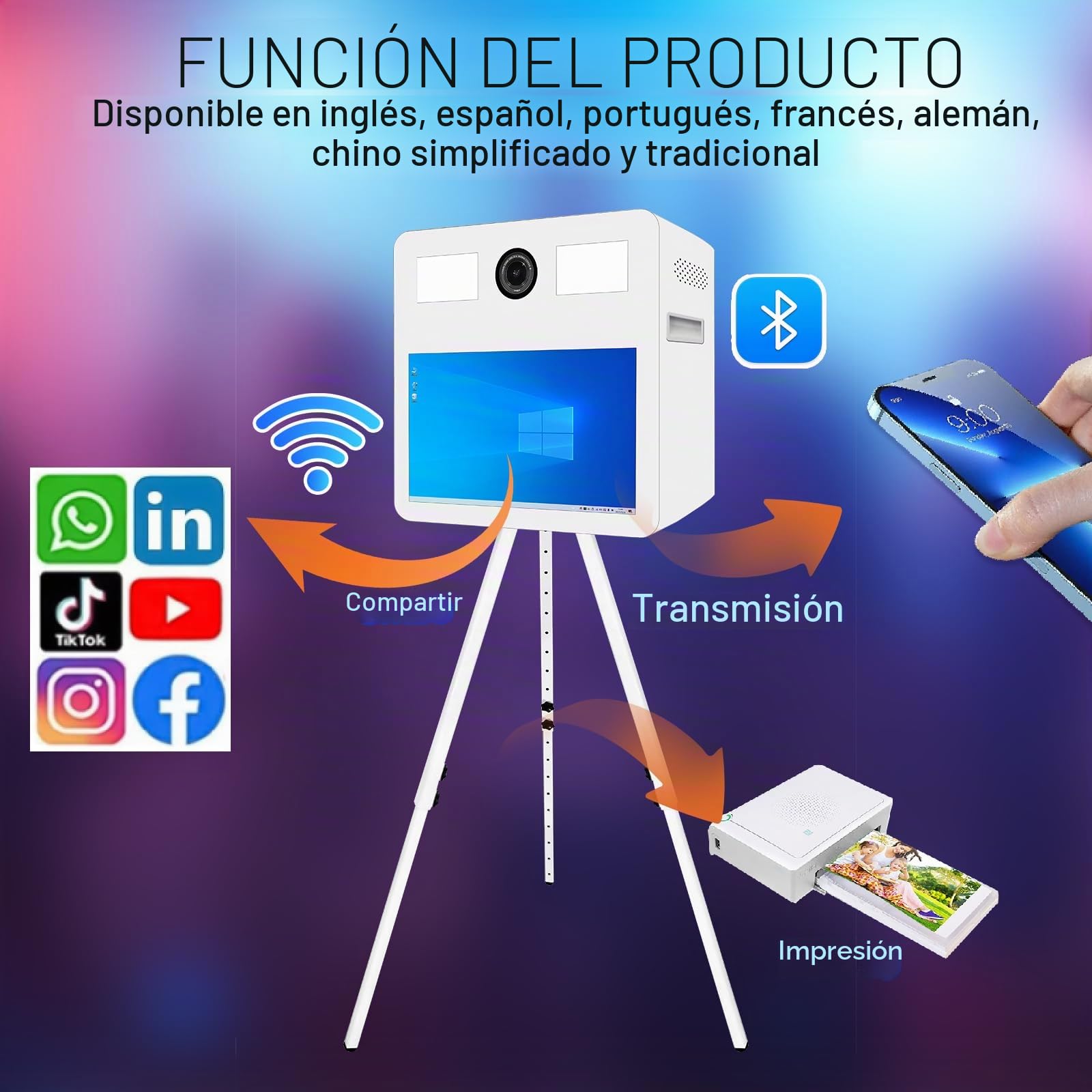 Espejo Photo Booth Magic Mirror con pantalla táctil de 21,5 pulgadas para bodas, fiestas, eventos (máquina blanca, cabina de fotos de 54,6 cm)