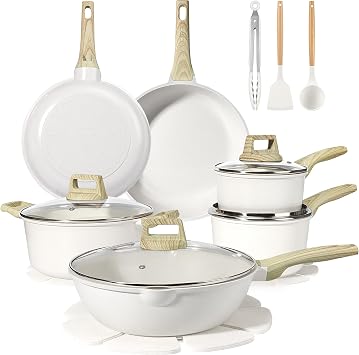 GiPP 18PCS Pots and Pans Set with Granite Non-Stick Coating,Induction Frying Pans Set, Kitchen Cookware Set, Non-Toxic Cooking Pan & Pot Sets for All Hob TypesWhite,18PCS