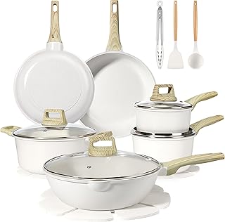 GiPP 18-Piece Nonstick Cookware Set,PFAS-Free Ceramics Induction Pots and Pans with Lids, Frying Pans, Casserole, Saucepans, Silicone Utensils & Pan Protectors, Compatible All