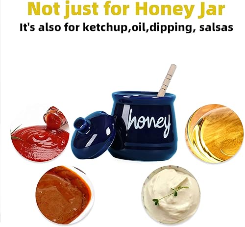 Vista 12 de Tarro de miel de 12 onzas con tapa y tapa de cerámica, color blanco