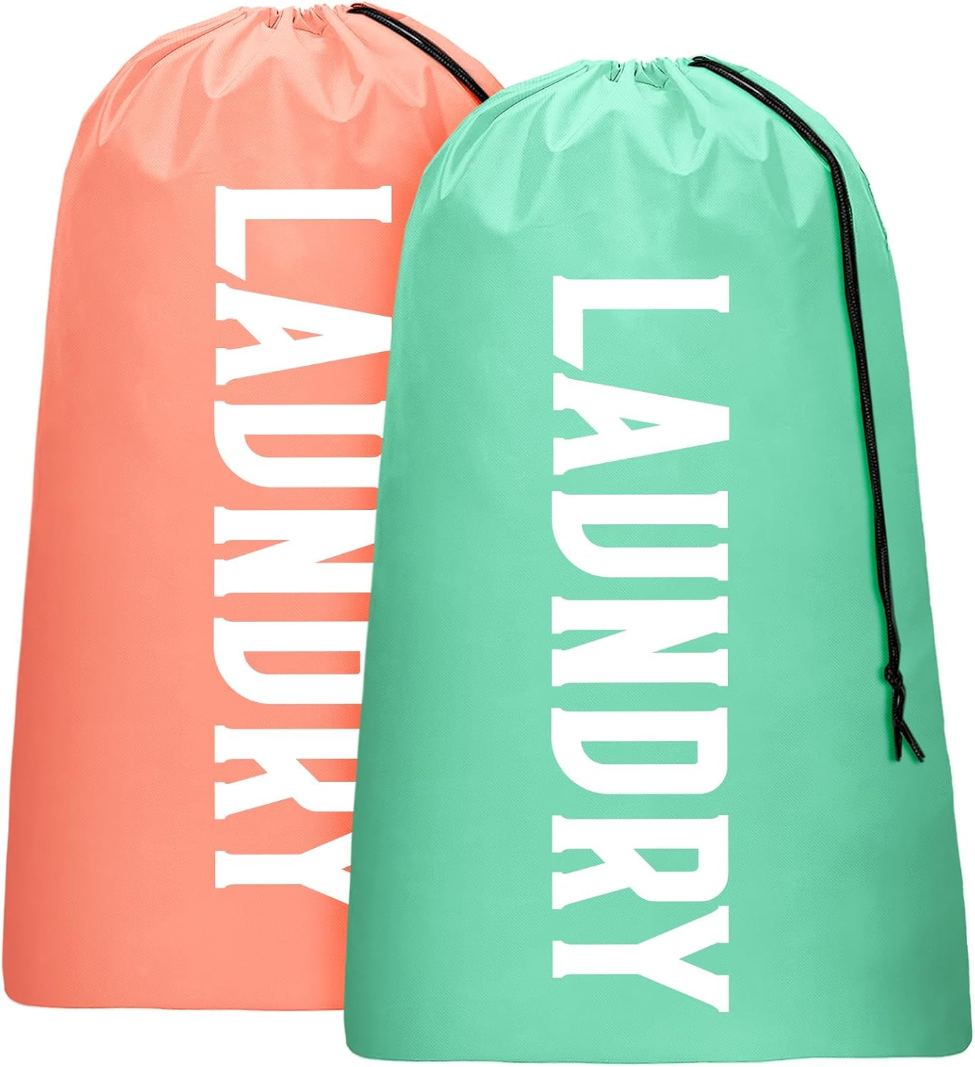 2 Pack XL Travel Laundry Bag, Machine Washable Dirty Clothes Organizer, Large Enough to Hold 4 Loads of Laundry, Easy Fit a Laundry Hamper or Basket (Light Pink + Light Blue)