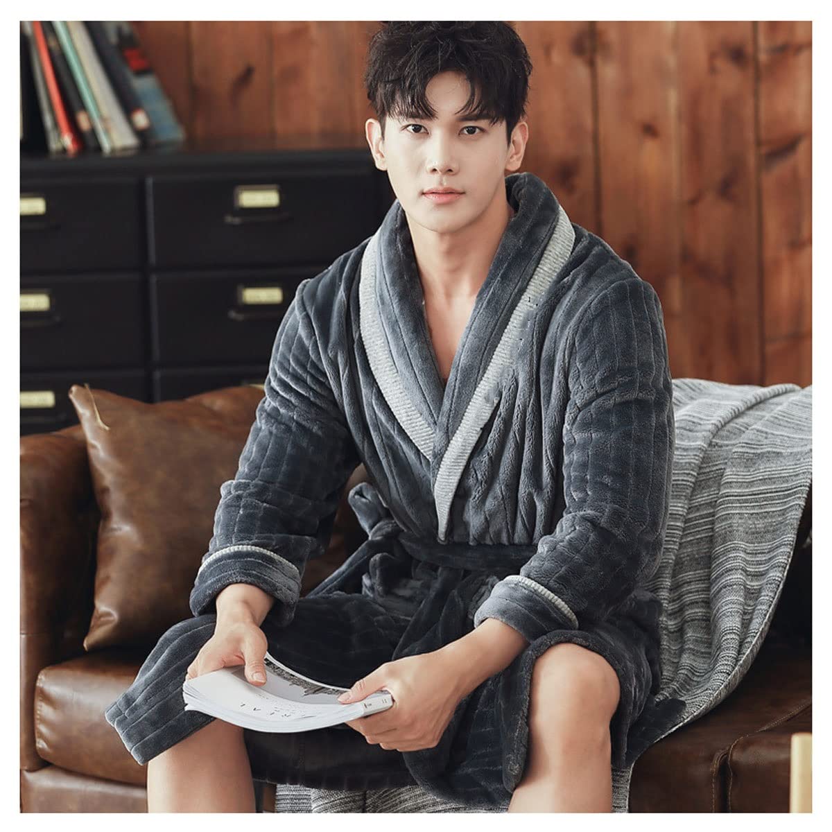 Abiti Lunghi da Uomo, Accappatoio in Pile Peluche Bluffy Housecoat, Camicia da Notte, Accappatoio for Uomo (Color : Blue, Size : 3XL)
