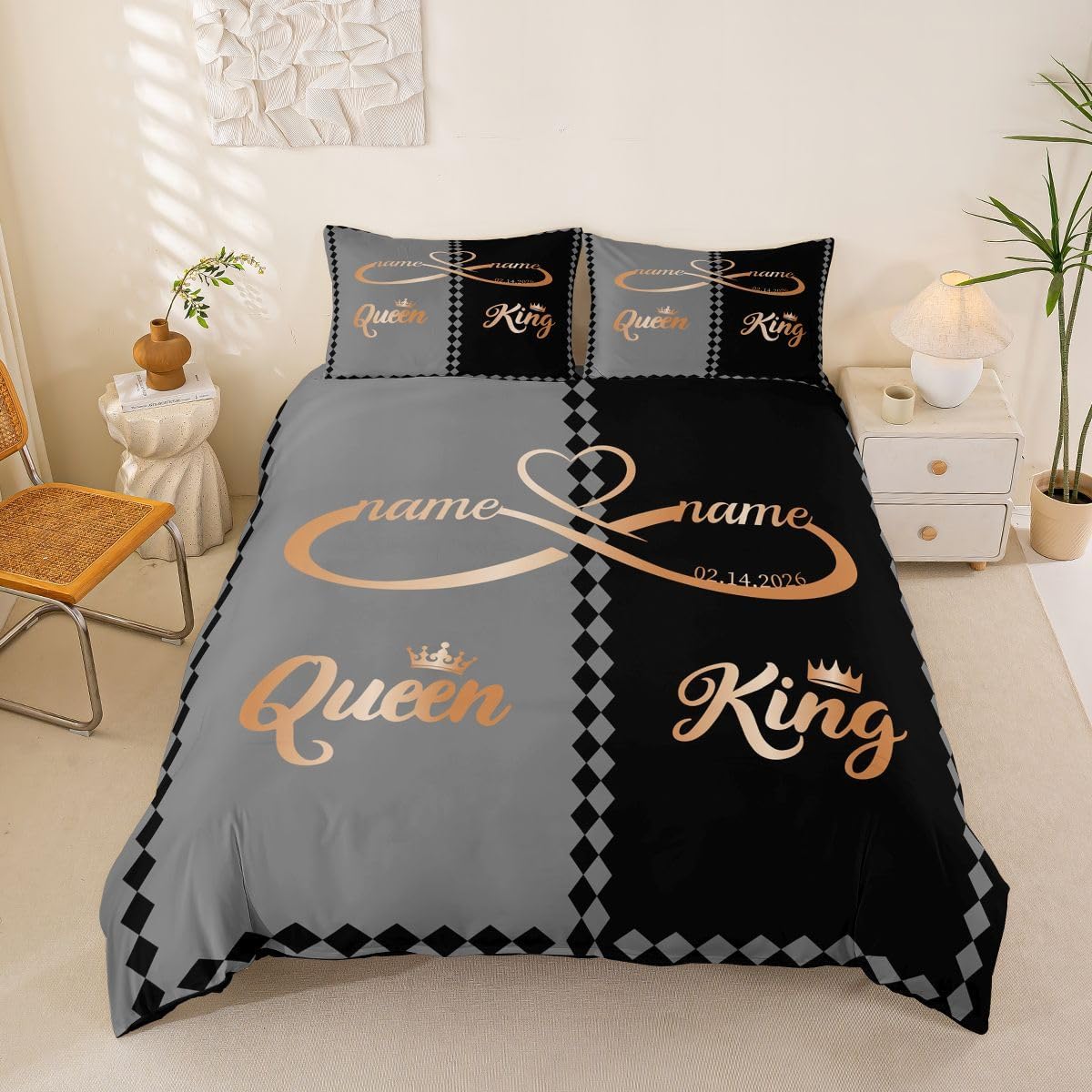 Black White Duvet Cover Full Size Cute Heart Pattern Bed Sets For Kids Boys Girls Valentine Day Gift Bedding Set Cartoon Love Geometric Bedspread Cover Love Heart Soft Warm Quilt Cover 3 Pieces