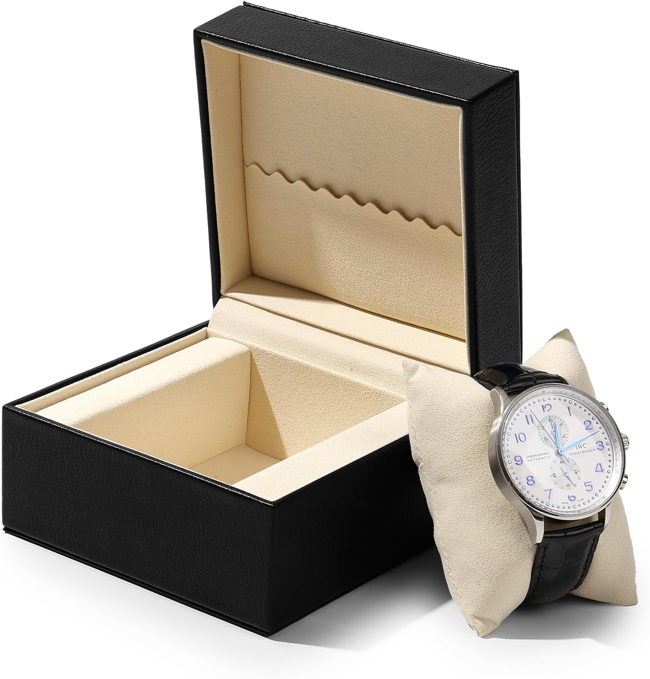 Oirlv Luxury Leather Watch Box Single Display Storage Case For Wristwatches and Smart Watches Holder With Pillow(Black)