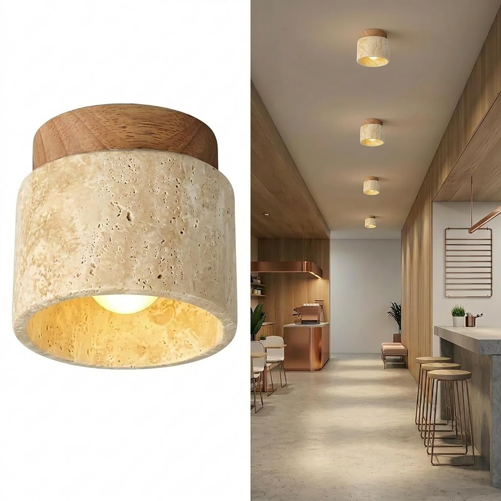 KXEcoLife Natural Stone Marble Semi Flush Mount Ceiling Light, Vintage Farmhouse Kitchen Lighting Fixtures Ceiling, Rustic Hallway Light Fixture for Bedroom, Bathroom, Dining Room (Beige,One