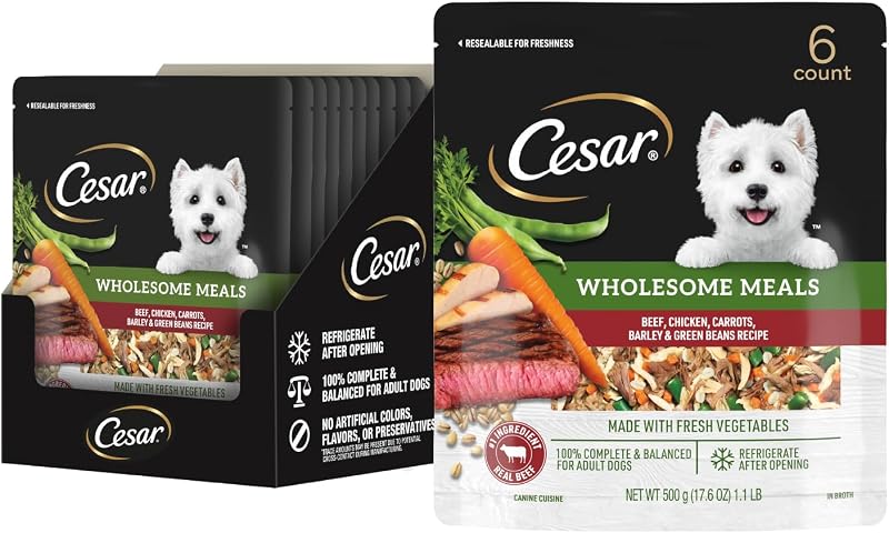 Cesar Wholesome Meals Ração Úmida para Cães com Carne Bovina e Frango, Sachê com 500 g, Pacote com 6