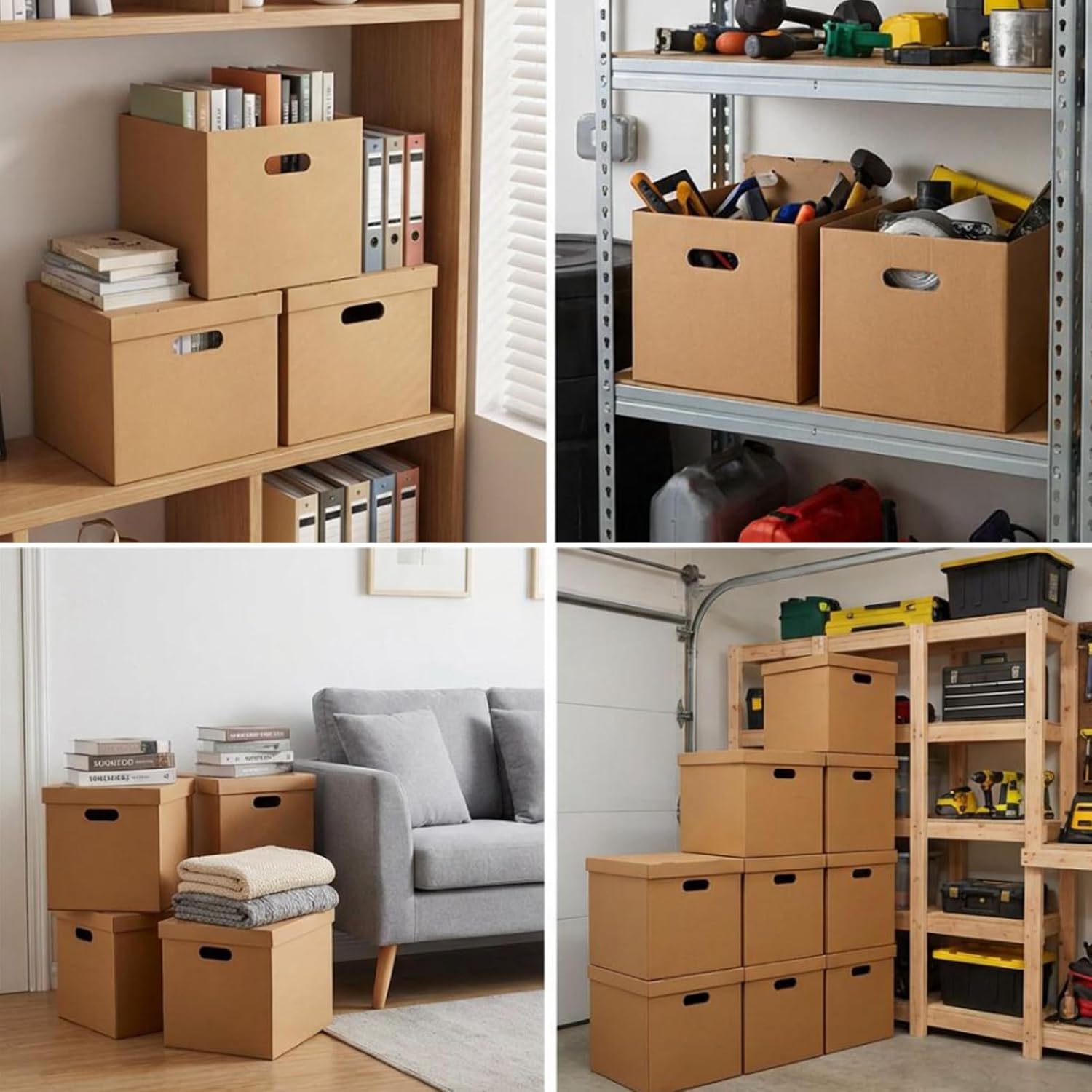 Schliersee Moving Boxes Set of 7, 13.4x13x13 Brown Square Corrugated Record Boxes Reinforced Handles with Removable Lid for Storage, Packaging, Moving, Carrying
