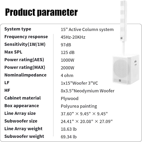 EXOTON S-1503W 15 Line Array Column DJ System - 2000W,125dB SPL | for DJ, Live Events, Parties & Stage Performances,