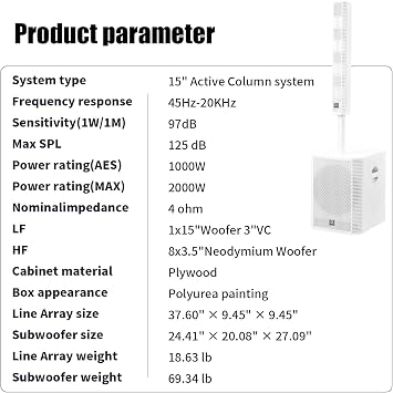 EXOTON S-1503W 15 Line Array Column DJ System - 2000W,125dB SPL | for DJ, Live Events, Parties & Stage Performances,