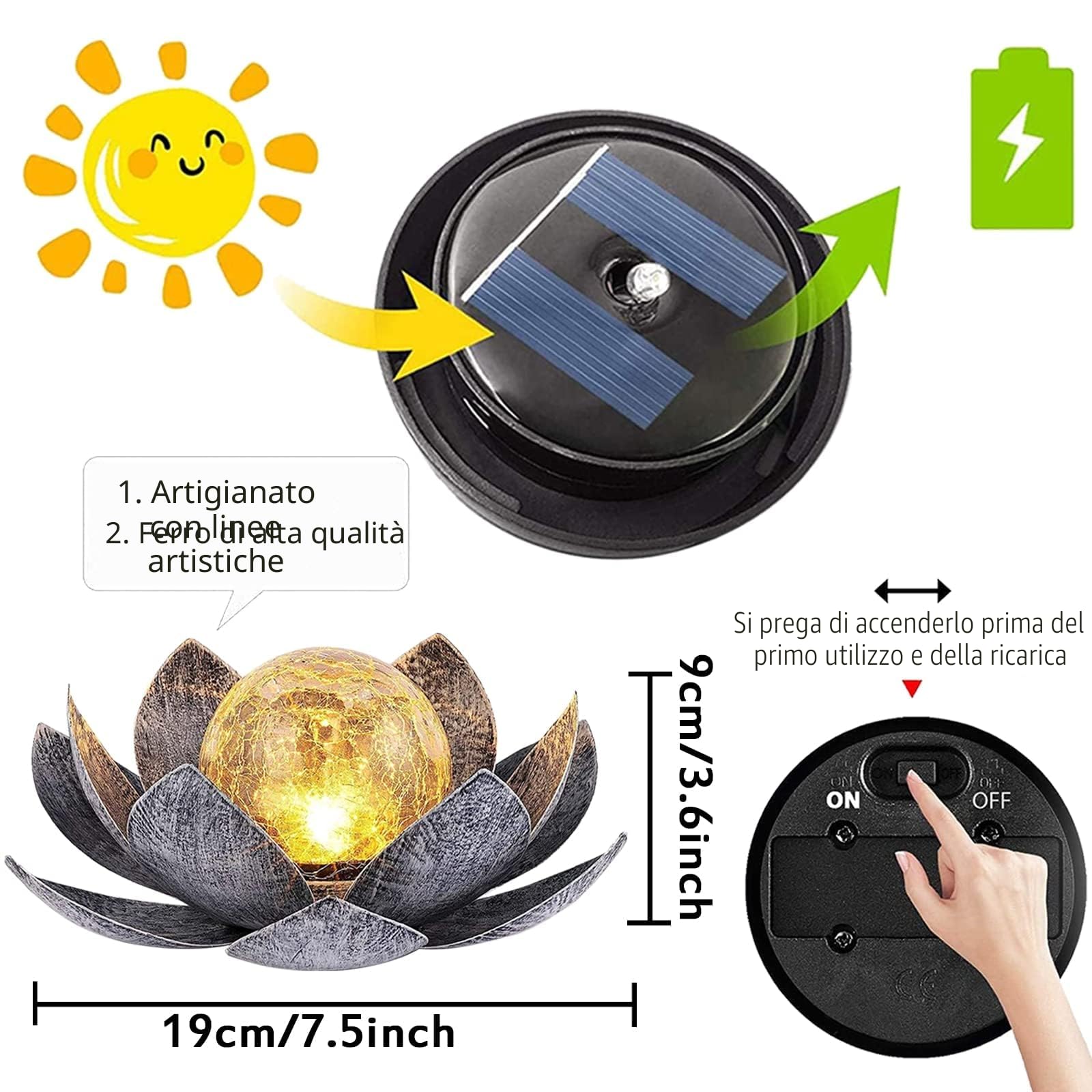 Funmo Lampada solare da esterno, lanterna a forma di loto con luci bianche calde e luminose, impermeabile IP44, per terrazza, cortile, prato, balcone