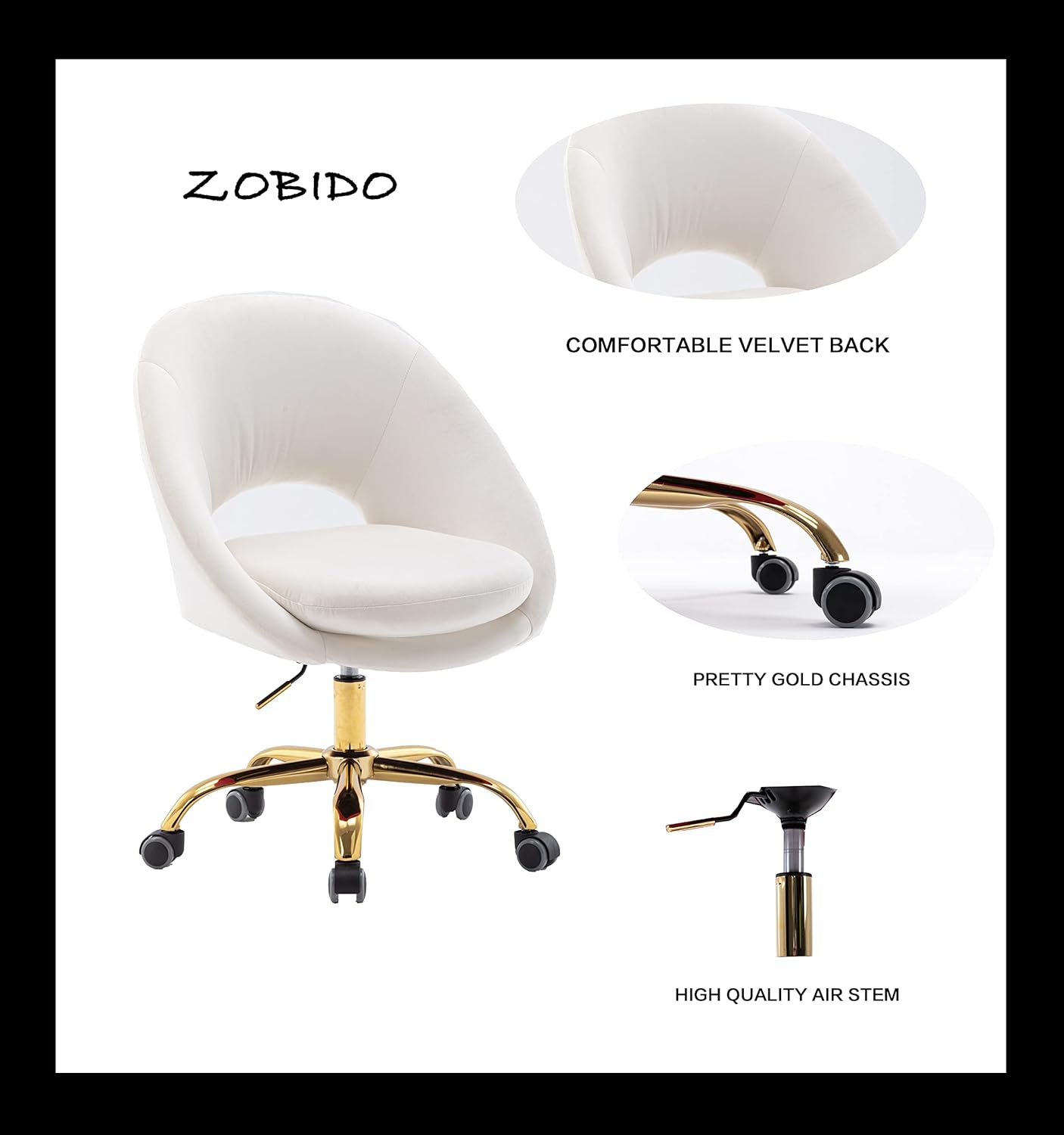 Onе-Dау Sаlе: Uр tо 80% оƒƒ ZOBIDO Comfy Home Office Task Chair with Wheels, Cute Modern Upholstered Velvet Seashell Back Adjustable Swivel Vanity Desk Chair, for Women, for Kids, for Girls, Living Room, Bedroom, (White) (White)