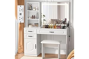Vowner Vanity Desk with Mirror and Lights