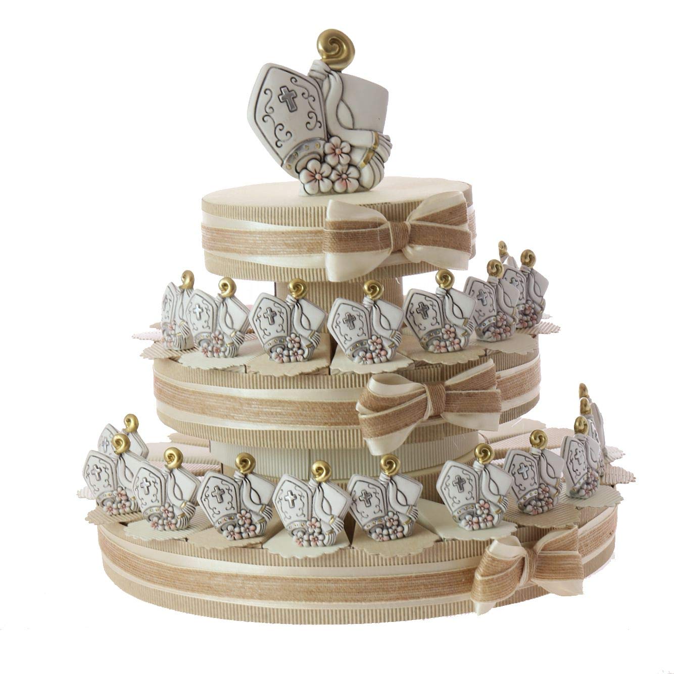 VialeMagico Bomboniere Cresima con Statuina Sacro Bastone Cappello Oro Torta 20 Bomboniere (TR1131S)