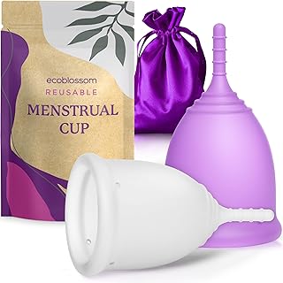 EcoBlossom Reusable Menstrual Cup Set - The Most Reliable Medical Grade Silicone Period Cups - Comfortably use for 12 Hours (2 Regular Cups)