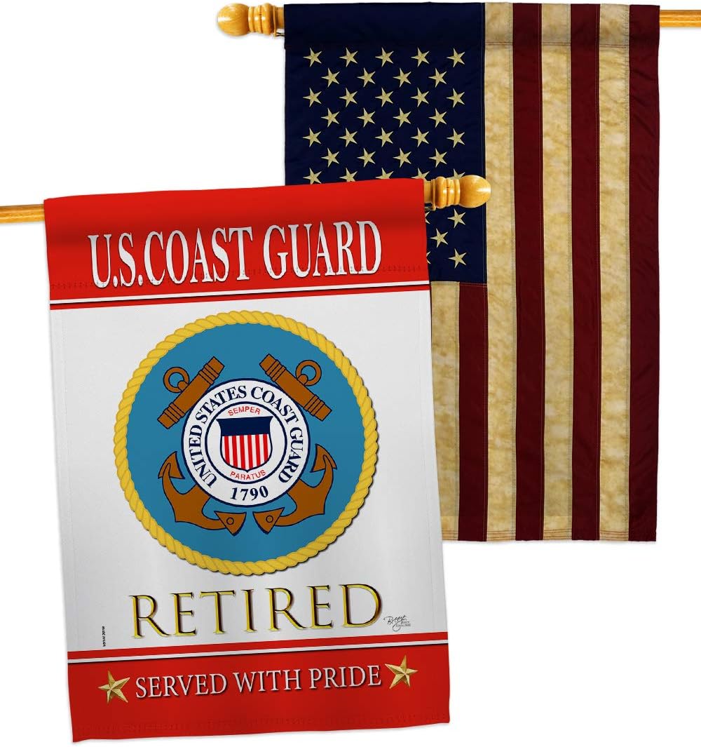 US Coast Guard Retired House Flags Pack Armed Forces USCG Semper Paratus United State American Military Veteran Retire Official Support Our Troops Small Gift Yard Banner Double-Sided 28 X 40
