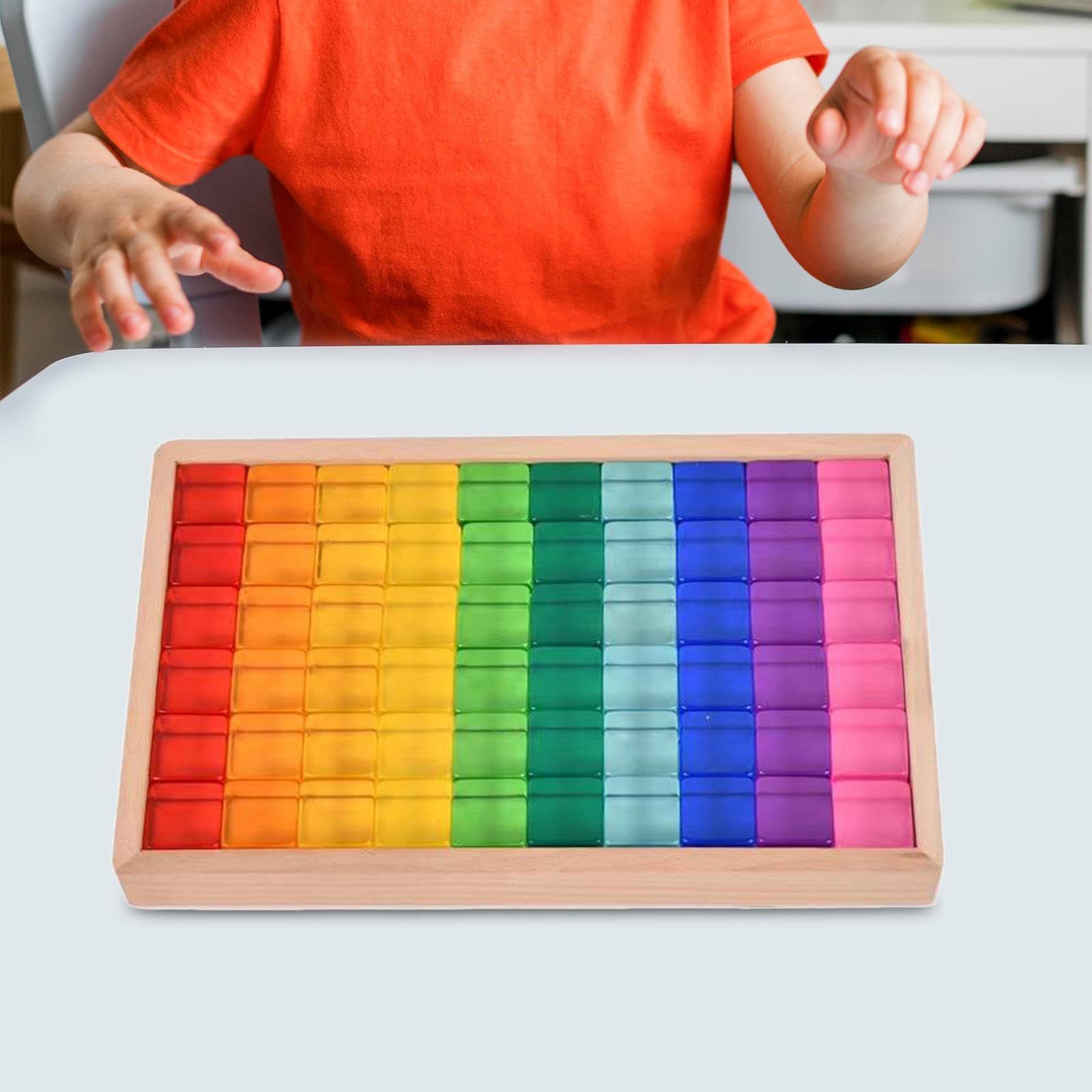 Set di Blocchi da Costruzione Arcobaleno, Giocattoli Didattici con Scatola di Legno, Giocattolo Impilabile, Cubi in Resina per Bambini Piccoli, Regalo
