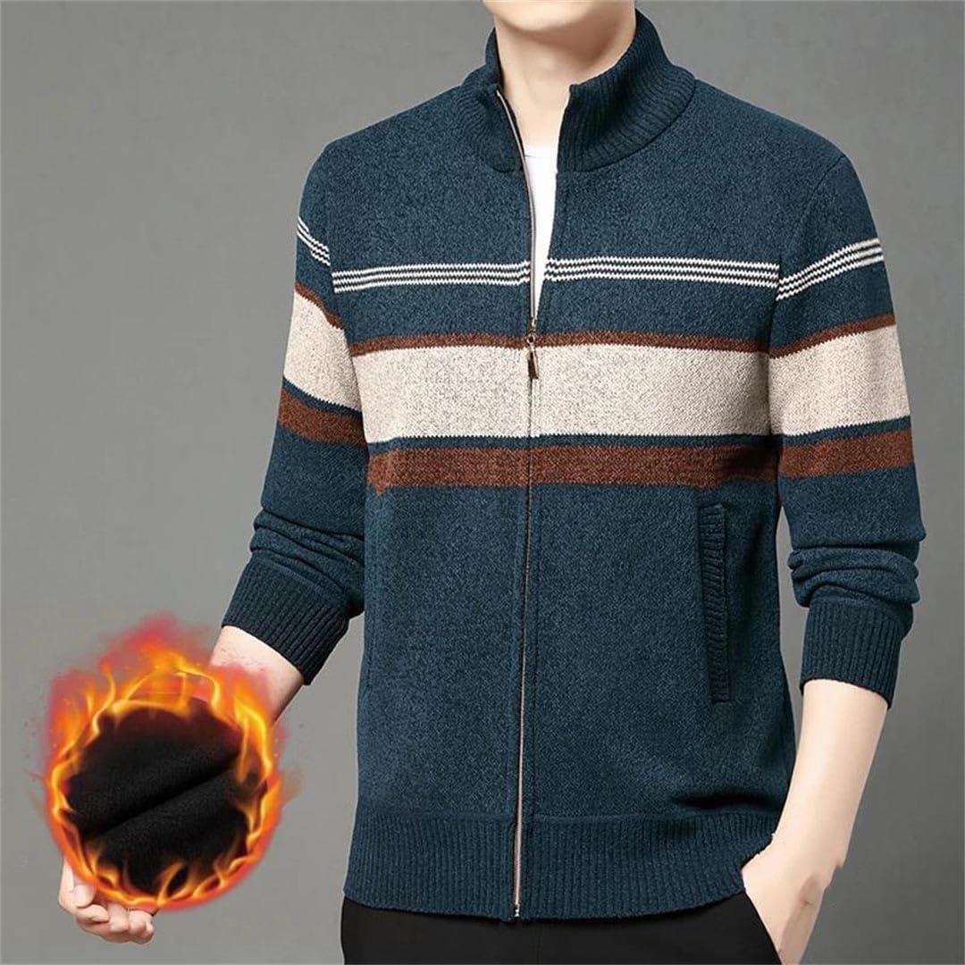 Men's Stand Collar Zipper Cardigan Autumn Winter Thick Fleece Warm Casual Jacket