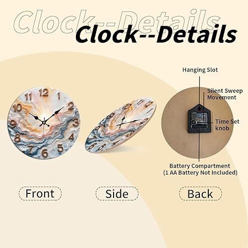 Miniatura 8 de Sunburst Agate Texture Wooden Wall Clock with Raised Numerals 25x25cm