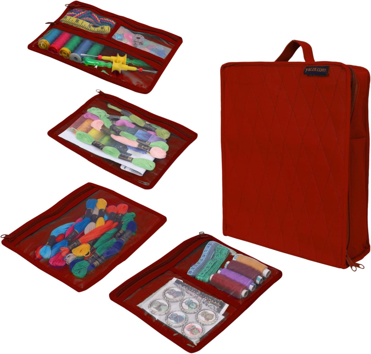 Yazzii Craft Box Fabric Top Red Storage